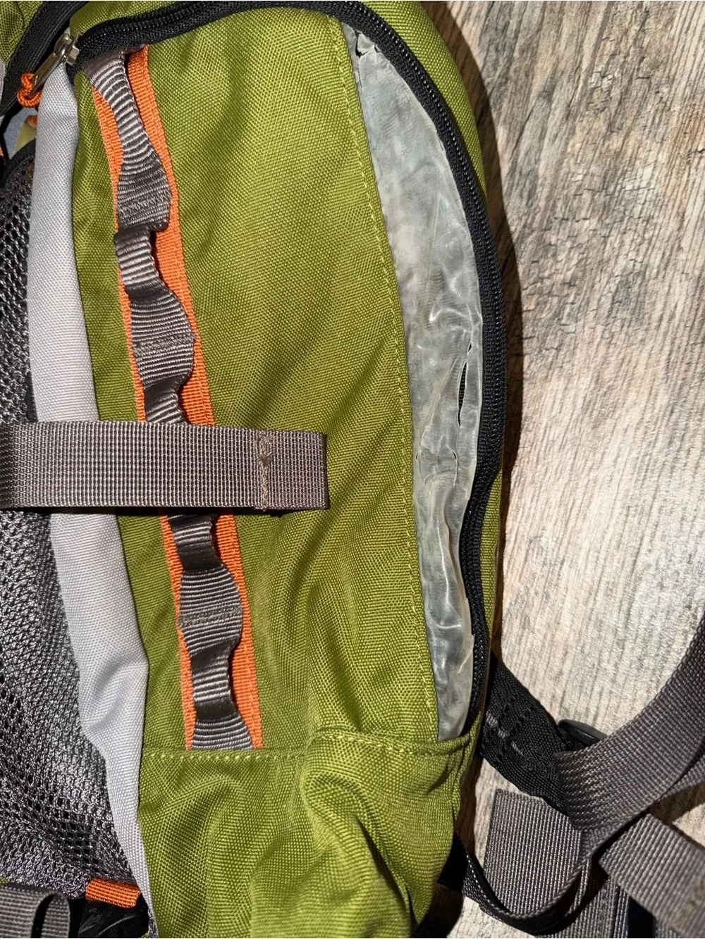 REI Olive Green and Gray Hiking Backpack with Orange Accents